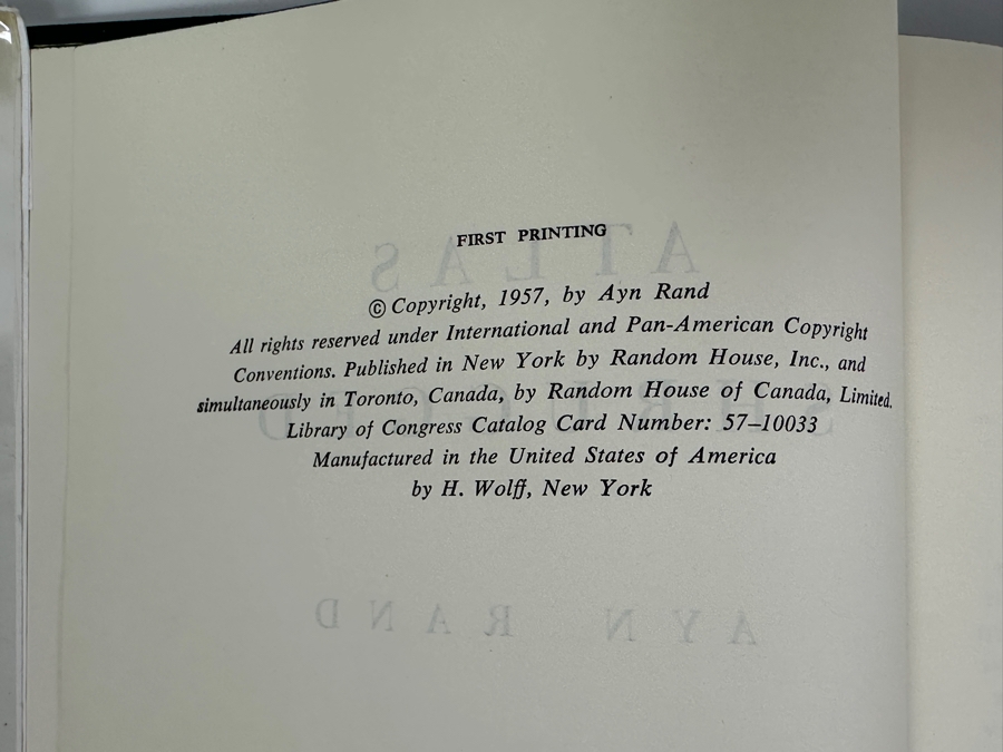 Just Added - Rare First Printing 1957 Hardcover Book With The Original Dust Jacket Of Atlas Shrugged By Ayn Rand Estimate $1,500-$2,500 [Photo 8]