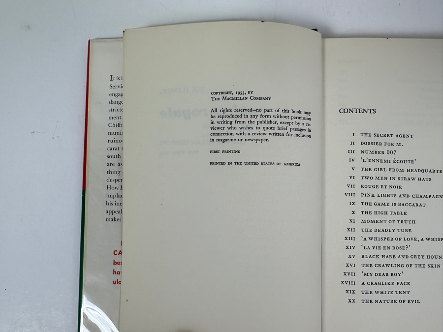 Just Added - Rare First American Printing 1954 Hardcover Book With The Original Dust Jacket Of Casino Royale By Ian Fleming First James Bond 007 Book Published By The Macmillan Company Estimate $1,500-$2,500 [Photo 7]