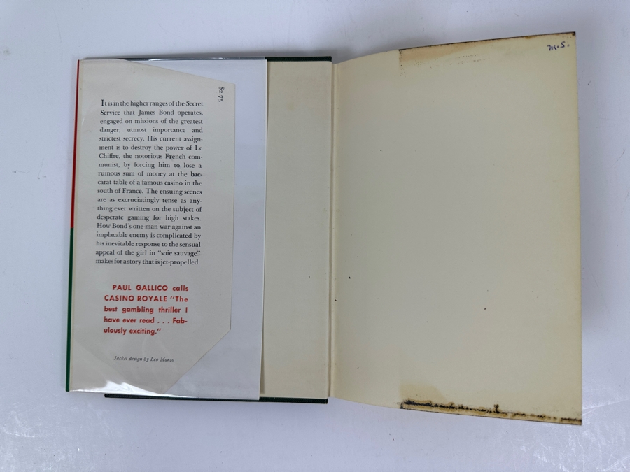Just Added - Rare First American Printing 1954 Hardcover Book With The Original Dust Jacket Of Casino Royale By Ian Fleming First James Bond 007 Book Published By The Macmillan Company Estimate $1,500-$2,500 [Photo 3]