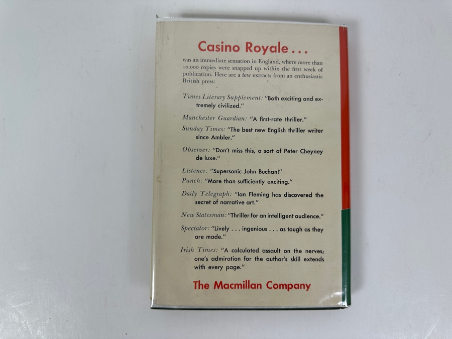 Just Added - Rare First American Printing 1954 Hardcover Book With The Original Dust Jacket Of Casino Royale By Ian Fleming First James Bond 007 Book Published By The Macmillan Company Estimate $1,500-$2,500 [Photo 2]