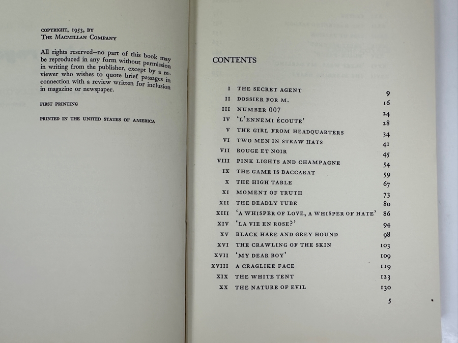 Just Added - Rare First American Printing 1954 Hardcover Book With The Original Dust Jacket Of Casino Royale By Ian Fleming First James Bond 007 Book Published By The Macmillan Company Estimate $1,500-$2,500 [Photo 5]