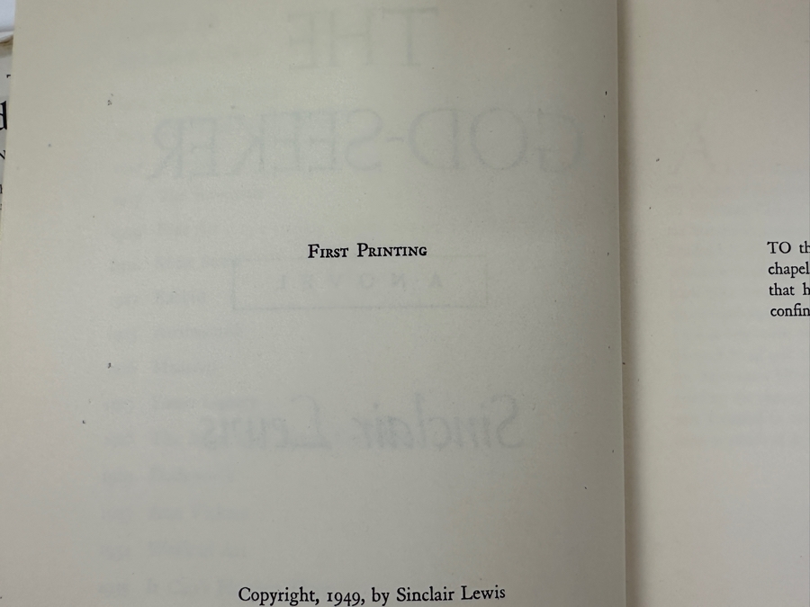 Just Added - First Printing 1949 Hardcover Book With The Original Dust Jacket Of The God-Seeker By Sinclair Lewis Book Published By Random House New York Estimate $25-$90 [Photo 5]