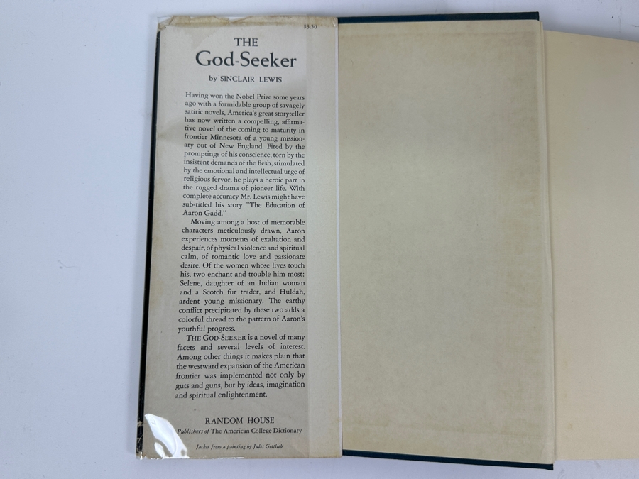 Just Added - First Printing 1949 Hardcover Book With The Original Dust Jacket Of The God-Seeker By Sinclair Lewis Book Published By Random House New York Estimate $25-$90 [Photo 2]