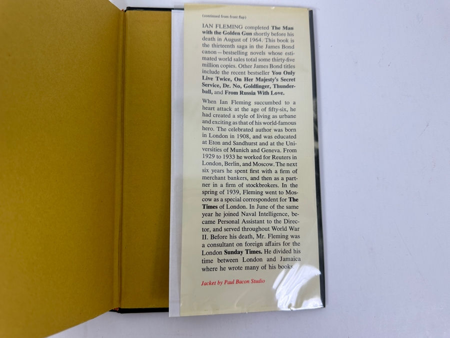 Just Added - First American Printing 1956 Hardcover Book With Original Dust Jacket Of The Man With The Golden Gun By Ian Fleming Final Novel By Fleming Published Posthumously A Year After His Death By The New American Library New York Estimate $200-$300 [Photo 7]