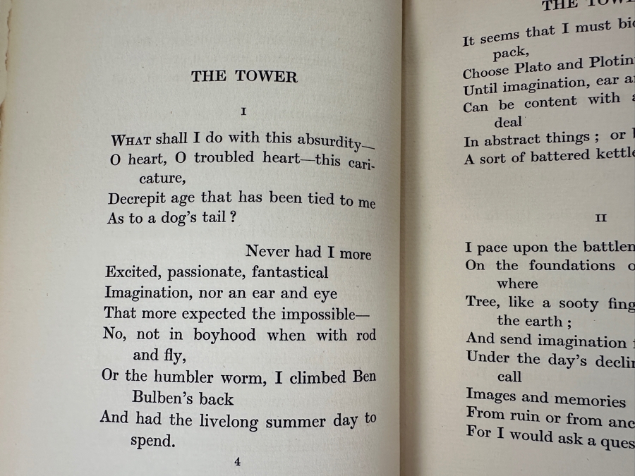 Just Added - Rare First Printing 1928 Hardcover Book Of The Tower By W. B. Yeats Considered His Greatest Collection Of Poetry Published By Macmillan And Co., Limited London 1928 Estimate $1,100-$1,500 [Photo 8]