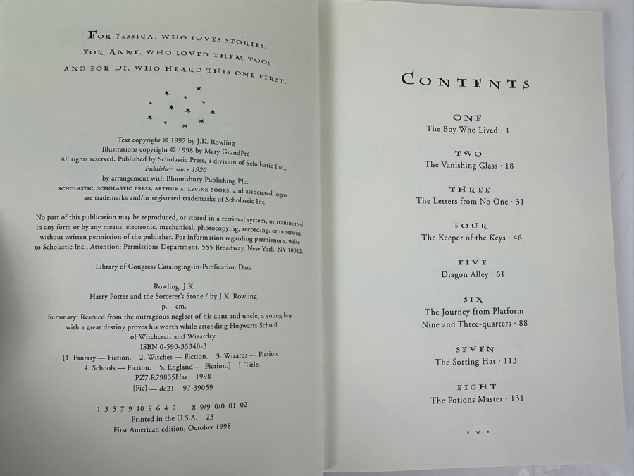 Just Added - First American Edition 1998 Hardcover Book With The Original Dust Jacket Of Harry Potter And The Sorcerer's Stone By J. K. Rowling Published By Scholastic / Arthur A. Levine Books Estimate $800-$2,500 [Photo 5]