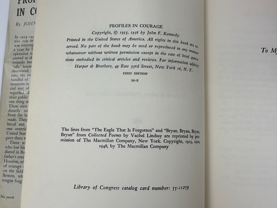 Just Added - First Printing 1956 Hardcover Book With The Original Dust Jacket Of Profiles In Courage By Senator John F. Kennedy Published By Harper & Brothers New York Estimate $200-$500 [Photo 4]