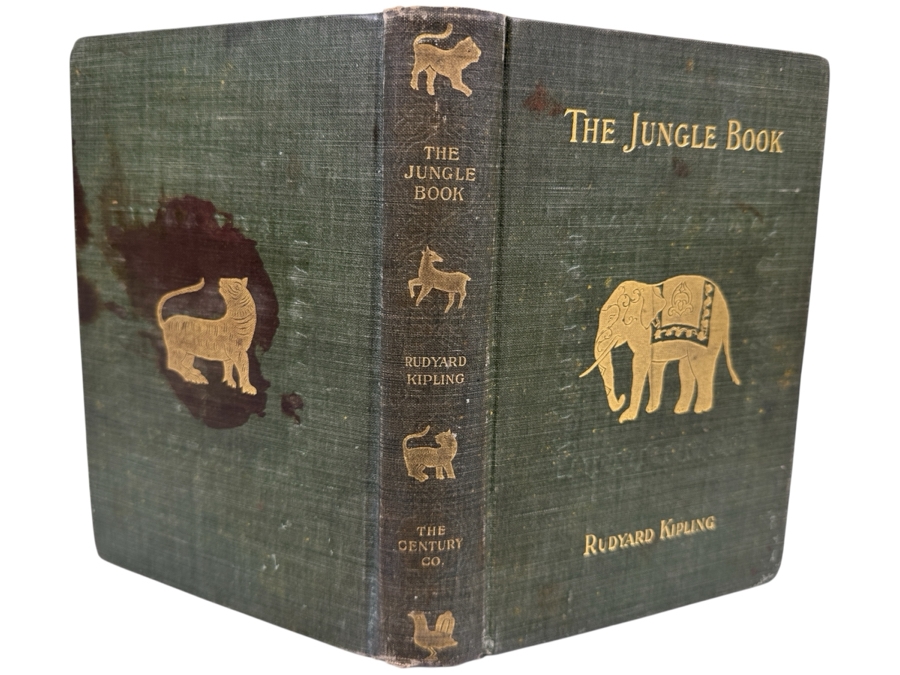 Just Added - Rare 1894 First American Edition Hardcover Book The Jungle Book By Rudyard Kipling Published By The Century Co. New York With Original Olive-Green Cloth Decorated In Gilt Estimate $150-$500