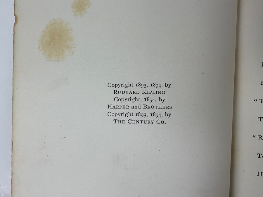 Just Added - Rare 1894 First American Edition Hardcover Book The Jungle Book By Rudyard Kipling Published By The Century Co. New York With Original Olive-Green Cloth Decorated In Gilt Estimate $150-$500 [Photo 7]