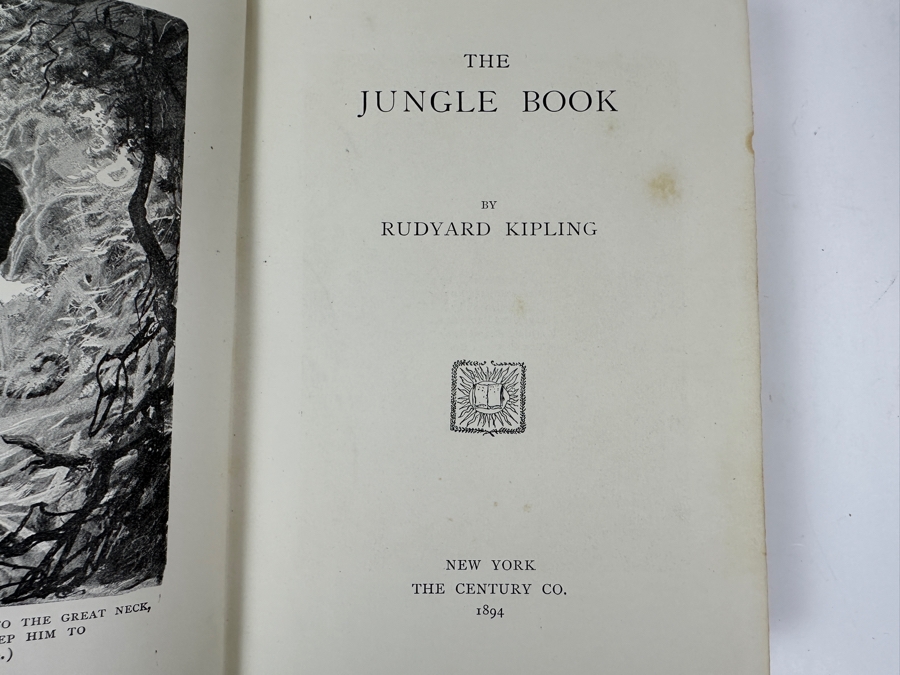 Just Added - Rare 1894 First American Edition Hardcover Book The Jungle Book By Rudyard Kipling Published By The Century Co. New York With Original Olive-Green Cloth Decorated In Gilt Estimate $150-$500 [Photo 5]