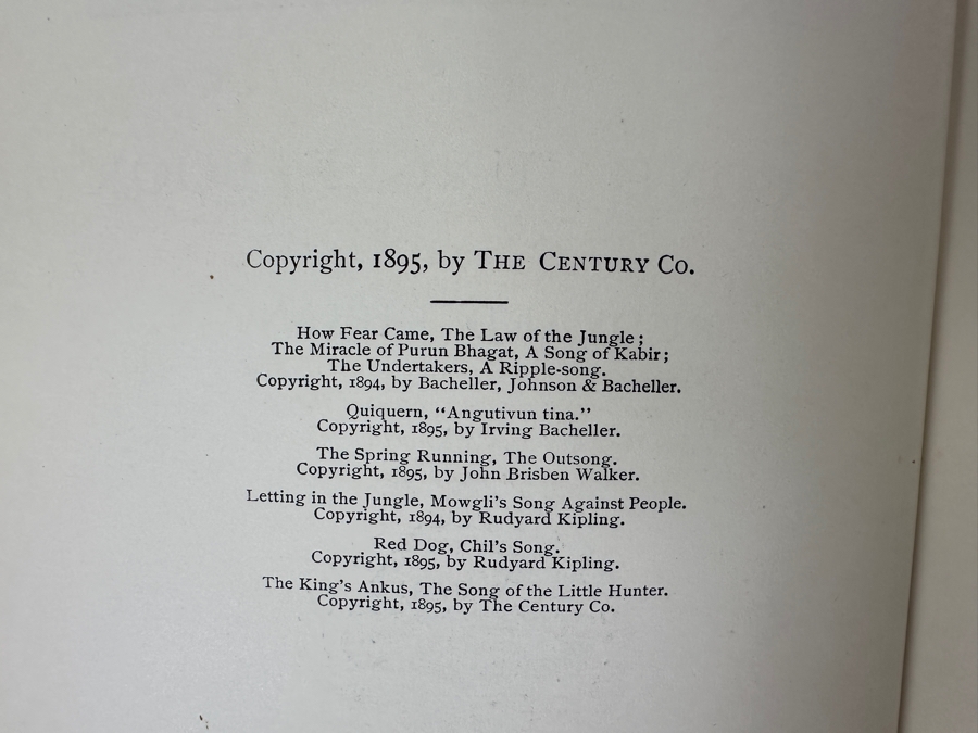 Just Added - Rare 1895 First American Edition Hardcover Book The Second Jungle Book By Rudyard Kipling Published By The Century Co. New York With Original Orange Cloth Decorated In Gilt Estimate $100-$400 [Photo 6]
