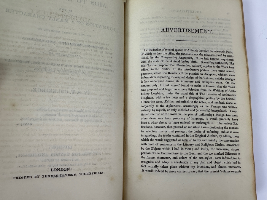 Just Added - Rare 1825 First Edition Hardcover Book Aids To Reflection IN The Formation Of A Manly Character On The Several Grounds Of Prudence, Morality, And Religion By S. T. Coleridge Published By Taylor And Hessey London Estimate $150-$500 [Photo 5]