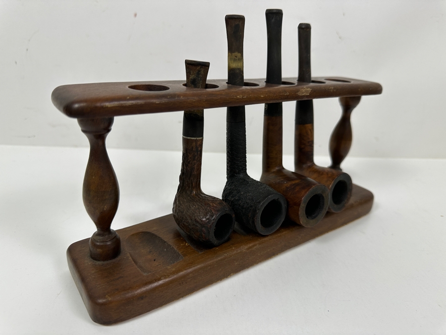 Just Added - Wooden Pipe Stand 10.5W X 5H With (4) Smoking Pipes [Photo 2]