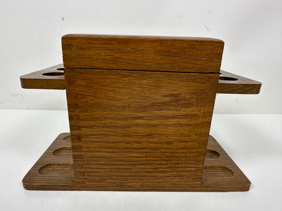 Just Added - Vintage Wooden Tobacco Pipe Stand With Compartment For Tobacco Or Accessories 9W X 5D X 5.5H [Photo 3]