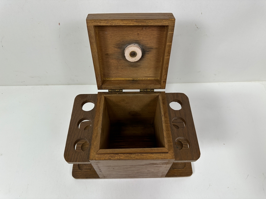 Just Added - Vintage Wooden Tobacco Pipe Stand With Compartment For Tobacco Or Accessories 9W X 5D X 5.5H [Photo 4]