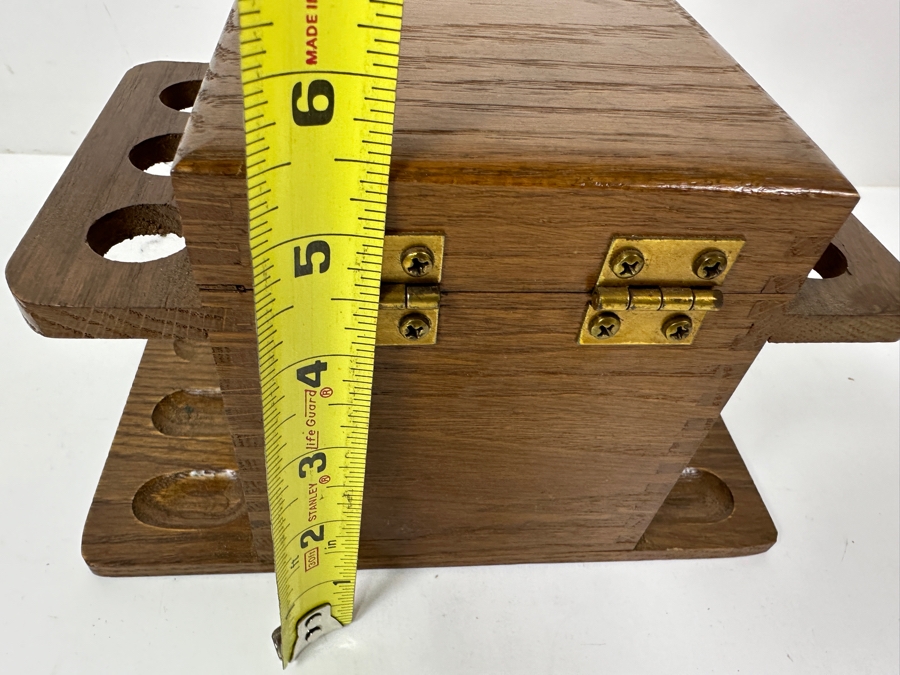 Just Added - Vintage Wooden Tobacco Pipe Stand With Compartment For Tobacco Or Accessories 9W X 5D X 5.5H [Photo 9]