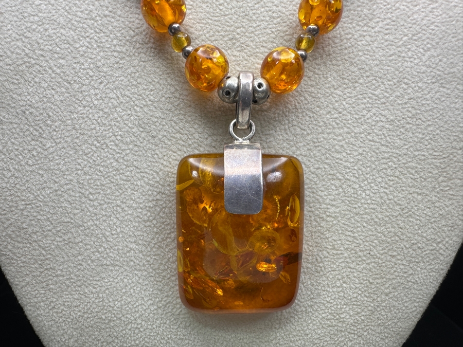 Just Added - Amber & Sterling Silver 18' Necklace [Photo 2]