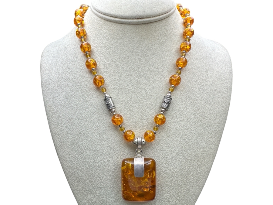 Just Added - Amber & Sterling Silver 18' Necklace