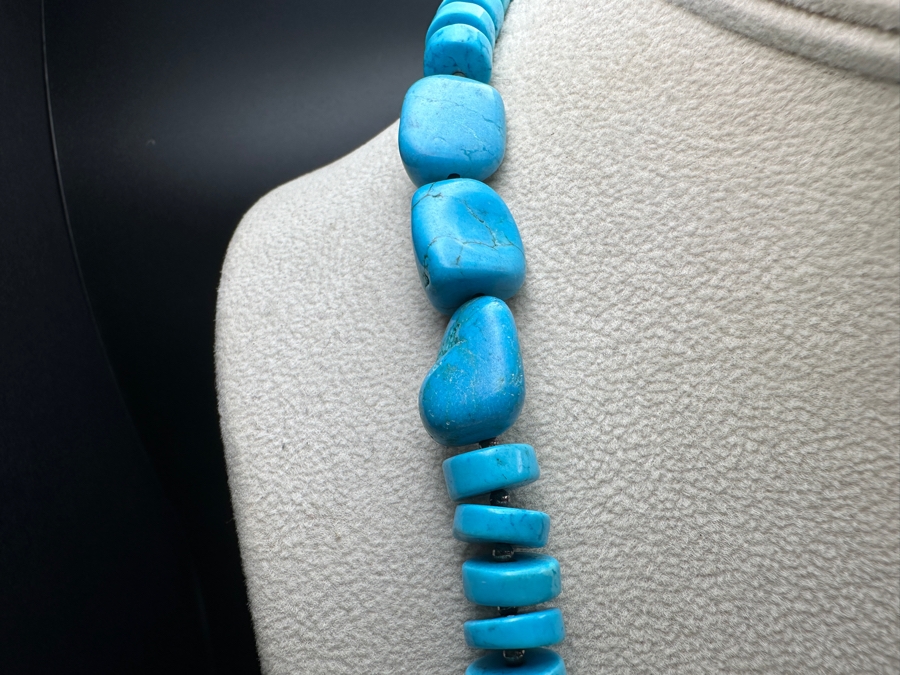 Just Added - Turquoise Beaded 28' Necklace With Sterling Silver Clasp [Photo 3]