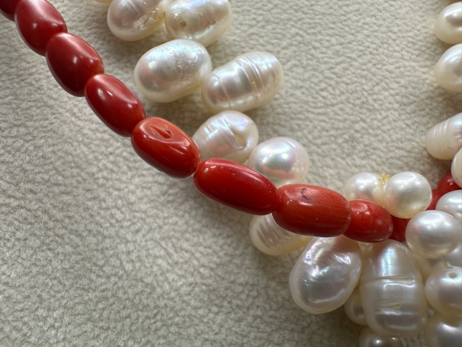 Just Added - 18' Statement Necklace With Pearls And Red Coral Beads [Photo 4]