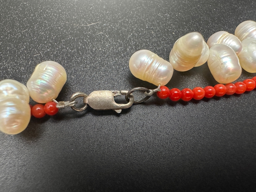 Just Added - 18' Statement Necklace With Pearls And Red Coral Beads [Photo 7]