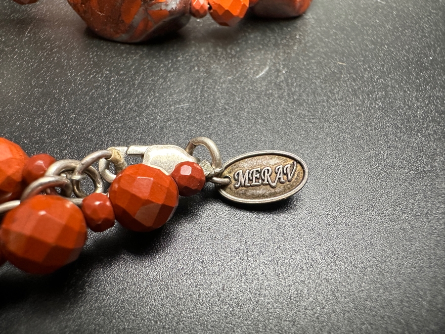 Just Added - Red Jasper Beaded 18' Necklace By Merav With Sterling Silver Clasp [Photo 5]