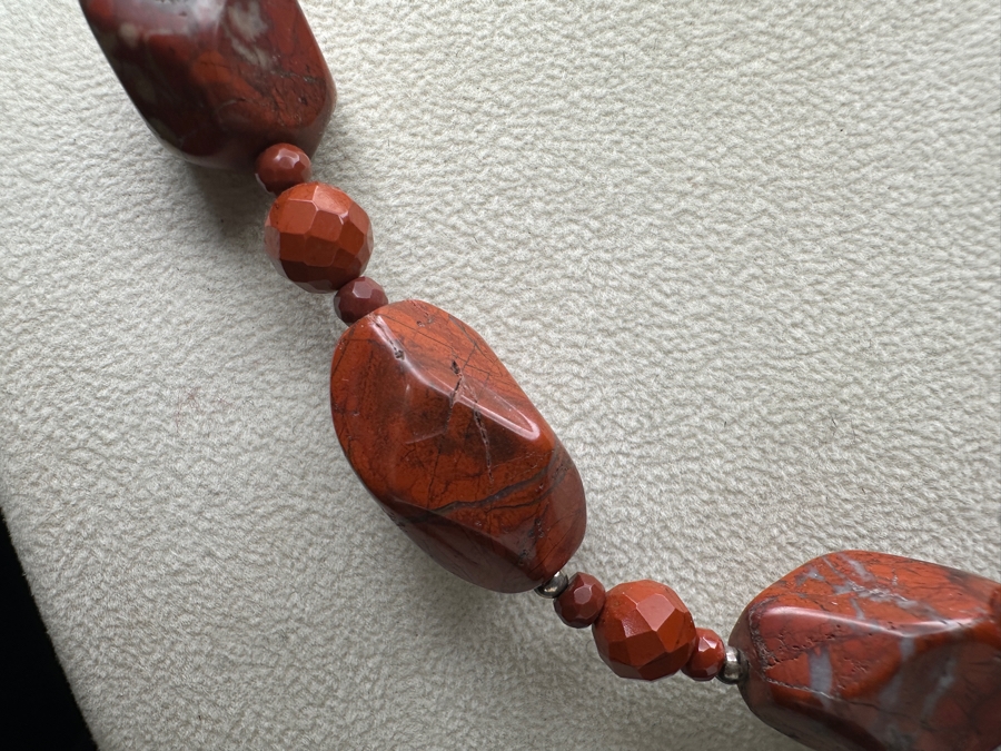 Just Added - Red Jasper Beaded 18' Necklace By Merav With Sterling Silver Clasp [Photo 3]