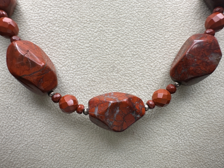 Just Added - Red Jasper Beaded 18' Necklace By Merav With Sterling Silver Clasp [Photo 2]