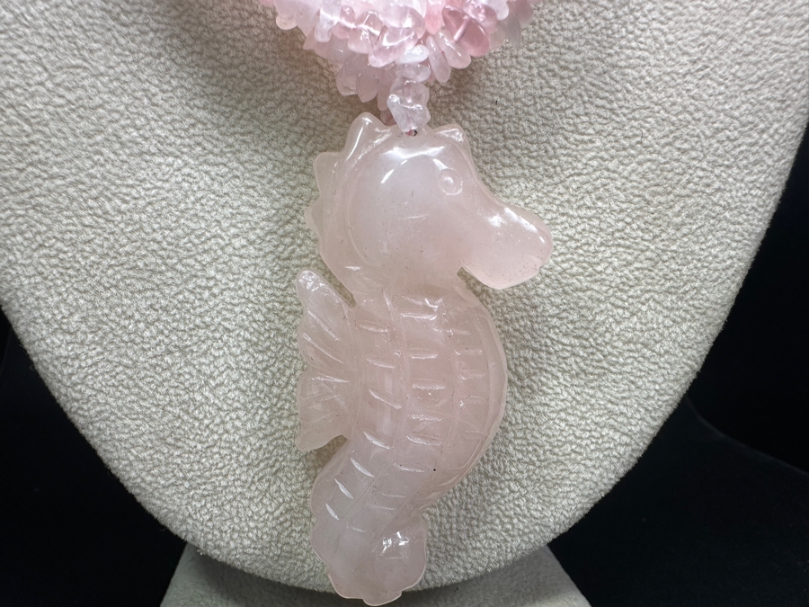 Just Added - Rose Quartz Beaded 20' Necklace With Sterling Silver Clasp And Carved Rose Quartz Seahorse Pendant [Photo 2]