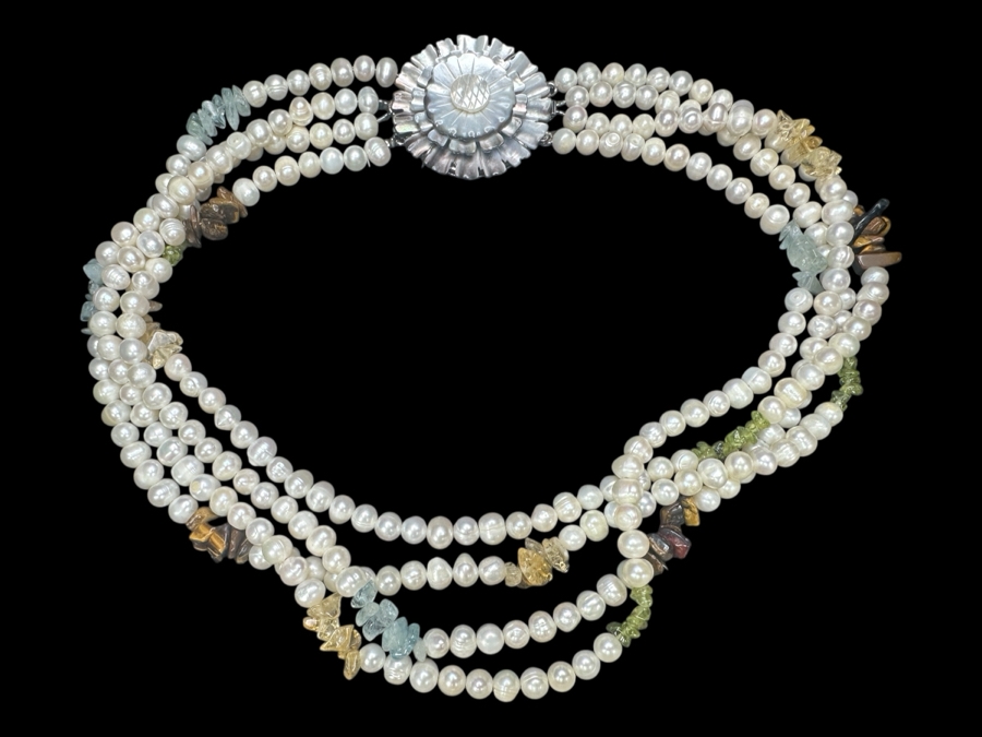 Just Added - Multi-Stone Pearl 19' Necklace