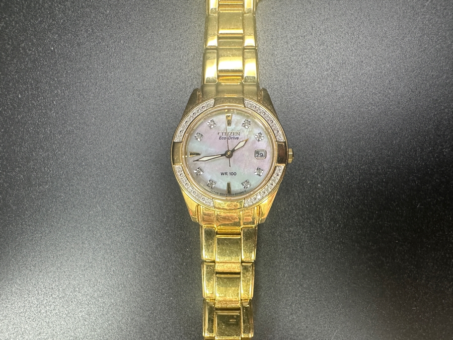 Just Added - Citizen Eco-Drive Regent WR 100 Women's Wrist Watch With Mother Of Pearl Dial With Diamond Accents Retails $575 [Photo 2]