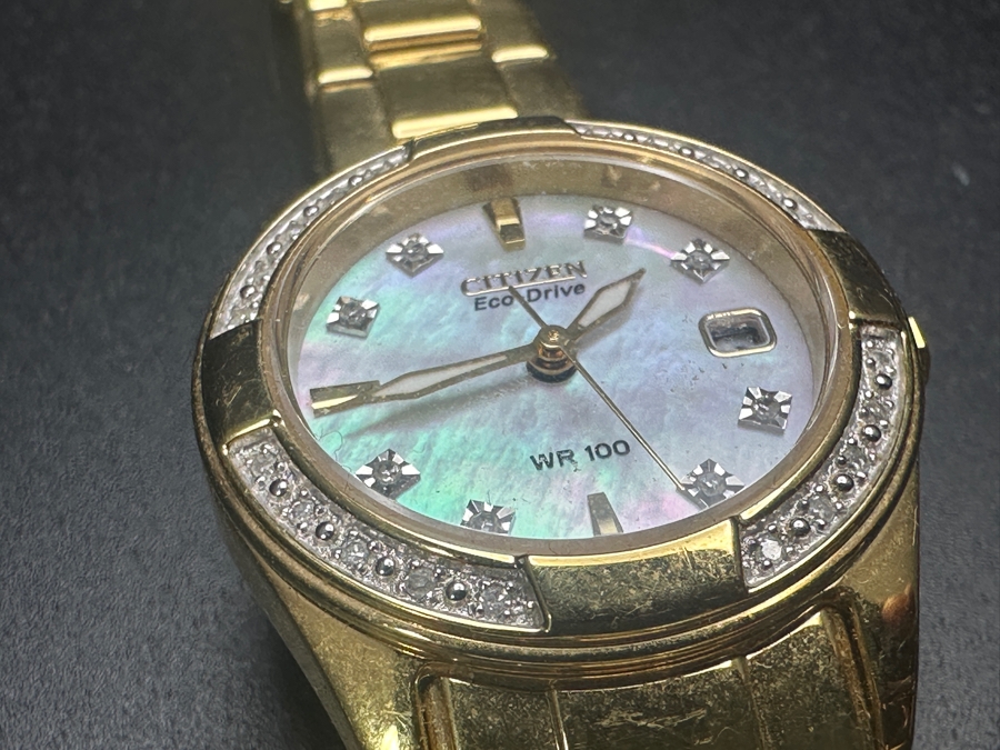 Just Added - Citizen Eco-Drive Regent WR 100 Women's Wrist Watch With Mother Of Pearl Dial With Diamond Accents Retails $575 [Photo 4]