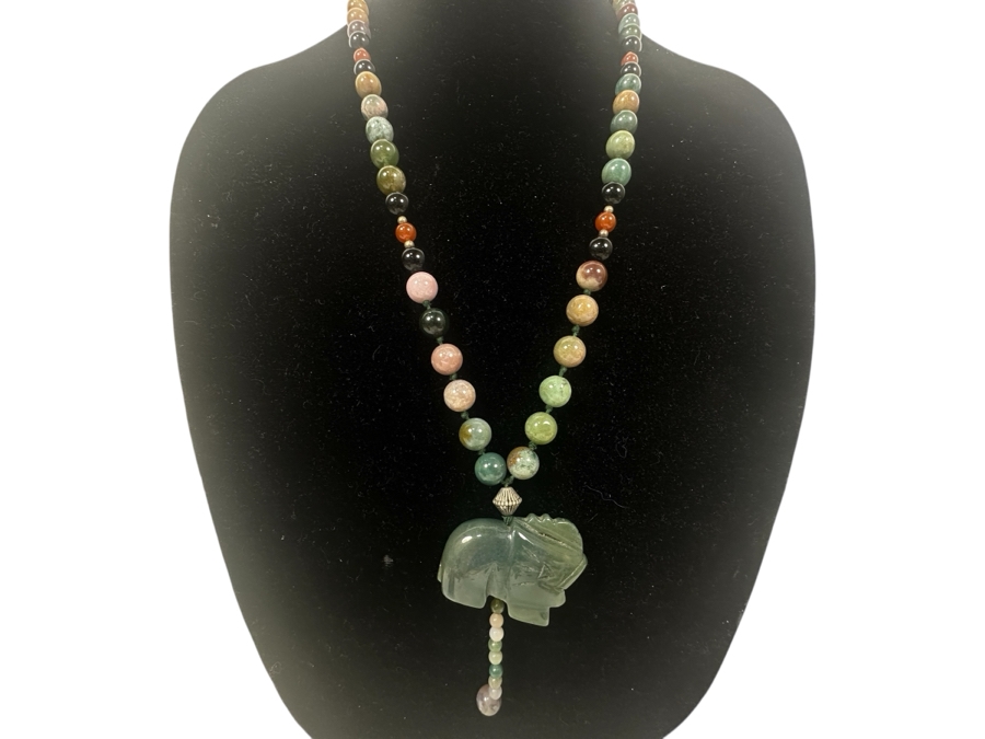 Just Added - Multi-Stone Beaded 30' Necklace With Carved Stone Pendant