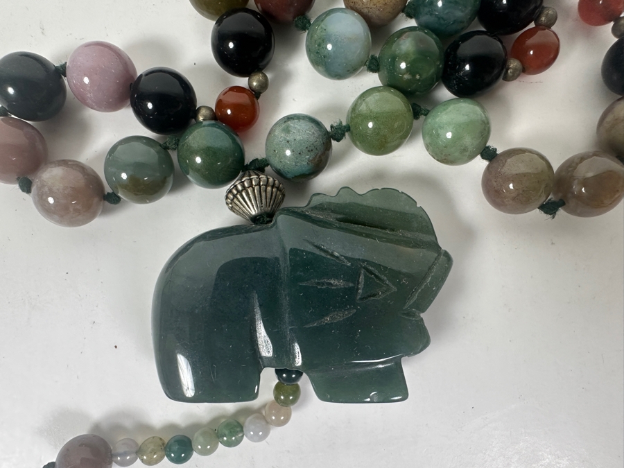 Just Added - Multi-Stone Beaded 30' Necklace With Carved Stone Pendant [Photo 3]