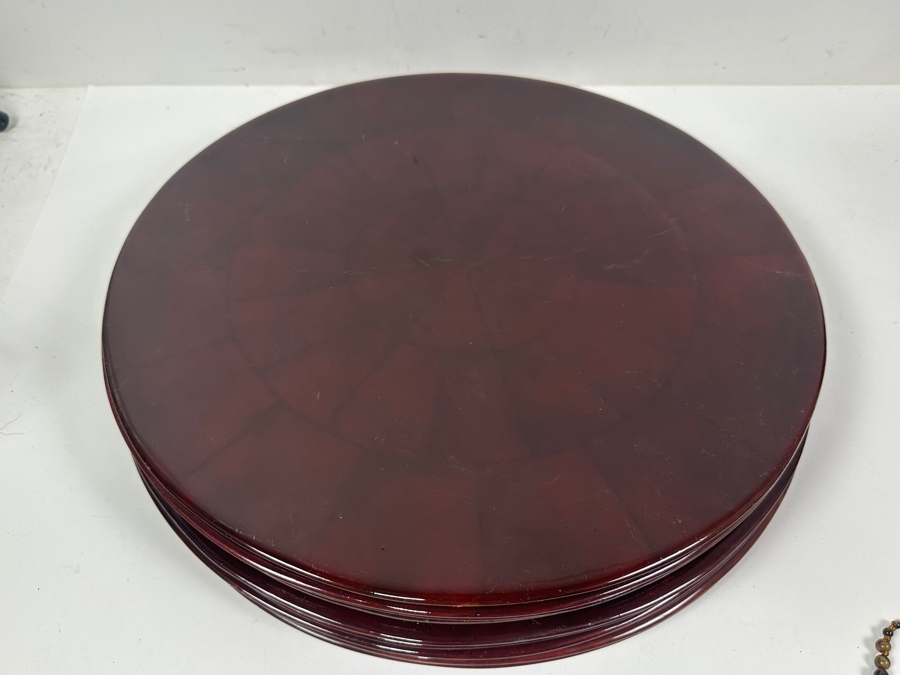 Just Added - (10) Kim Seybert MYC Maroon Red Capiz Shells 15' Circular Placemats Retails $640 [Photo 2]