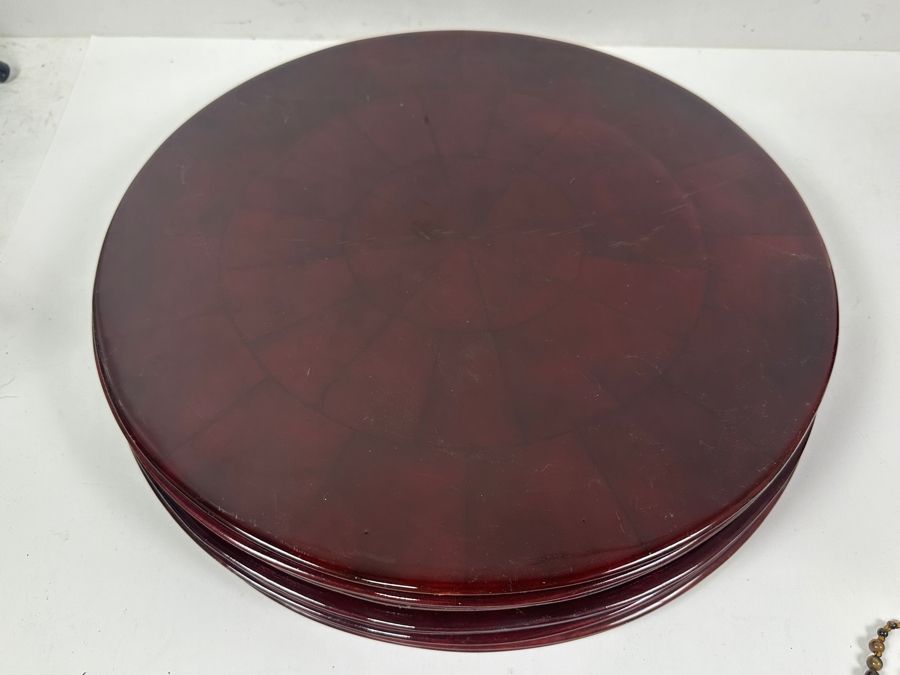 Just Added - (10) Kim Seybert MYC Maroon Red Capiz Shells 15' Circular Placemats Retails $640 [Photo 3]