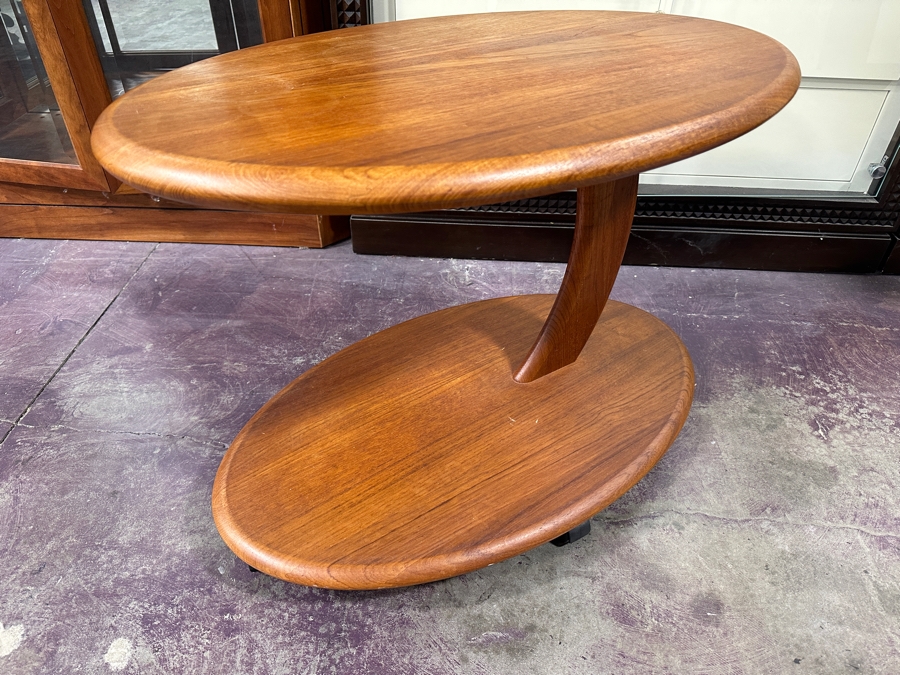 Just Added - Danish Modern Solid Wood Side Table On Casters 29.5W X 17.5D X 21.5H [Photo 5]
