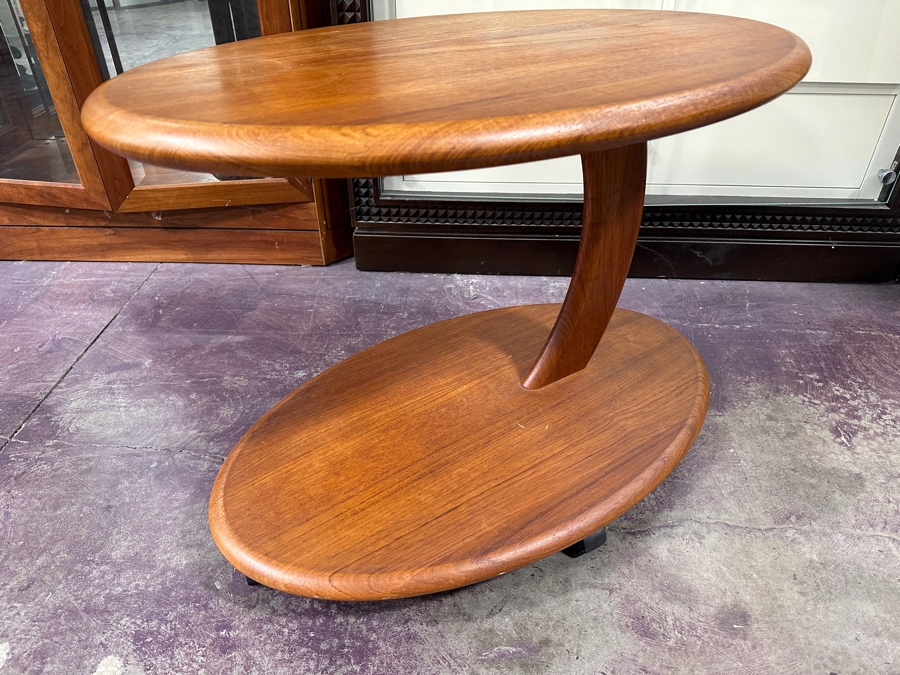 Just Added - Danish Modern Solid Wood Side Table On Casters 29.5W X 17.5D X 21.5H [Photo 6]
