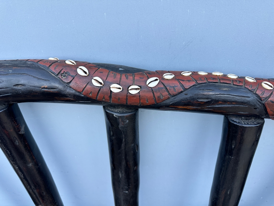 Just Added - Handmade Carved Wooden Cal King Bed Decorated With Cowrie Shells 78W X 94L X 55H [Photo 3]