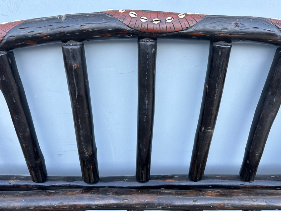 Just Added - Handmade Carved Wooden Cal King Bed Decorated With Cowrie Shells 78W X 94L X 55H [Photo 4]