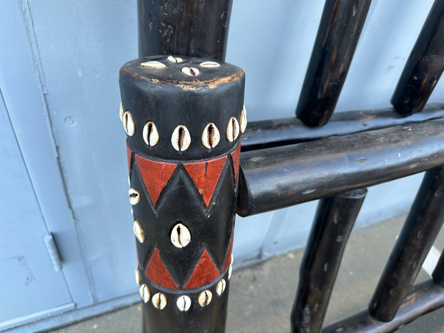 Just Added - Handmade Carved Wooden Cal King Bed Decorated With Cowrie Shells 78W X 94L X 55H [Photo 6]