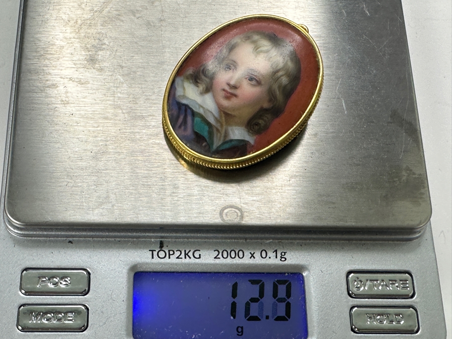 Just Added - Vintage Hand Painted Porcelain Portrait Pendant / Pin Brooch 1.5W X 1.75H 12.9g [Photo 6]