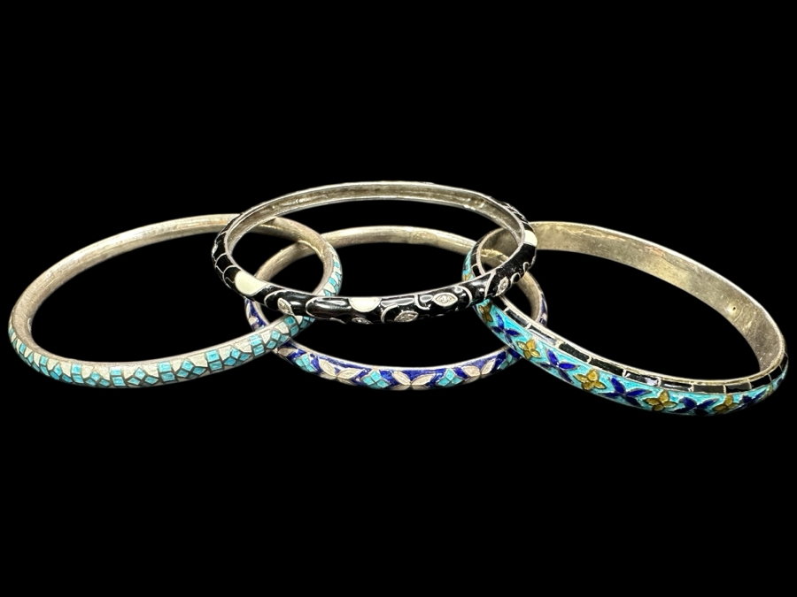 Just Added - (4) Sterling Silver Enamel Bangles Bracelets 57.8g