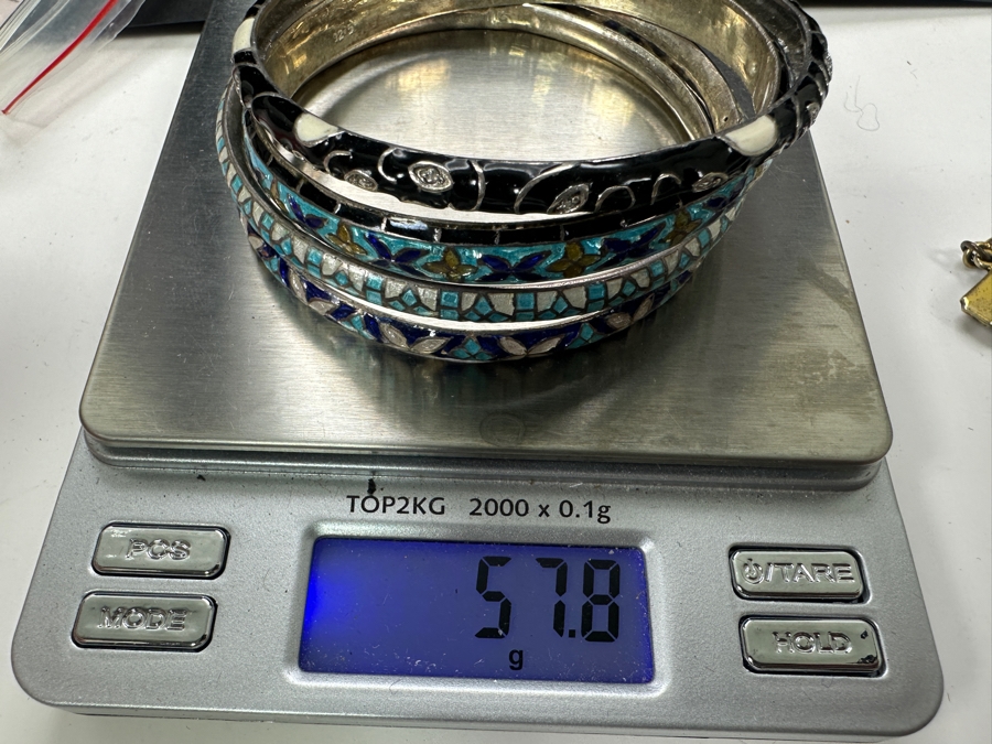 Just Added - (4) Sterling Silver Enamel Bangles Bracelets 57.8g [Photo 3]
