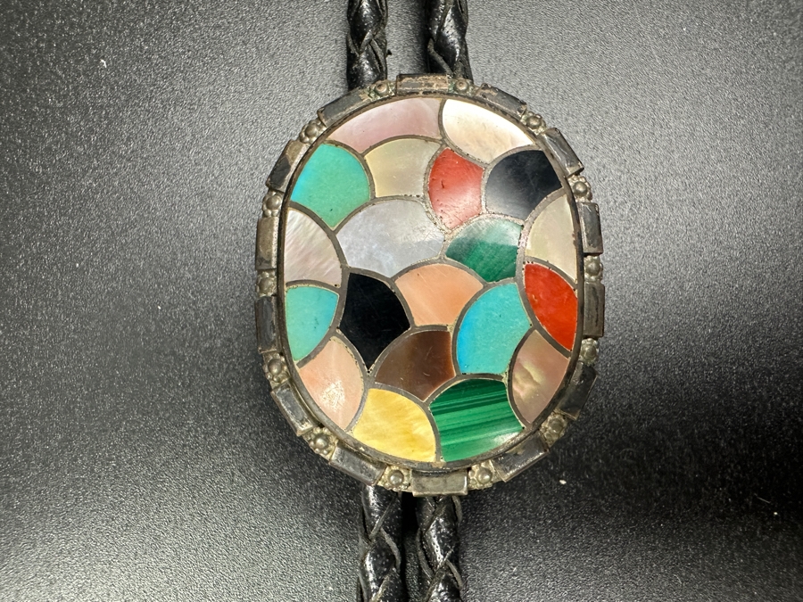 Just Added - Vintage Sterling Silver / Inlaid Stones Bolo Tie [Photo 2]