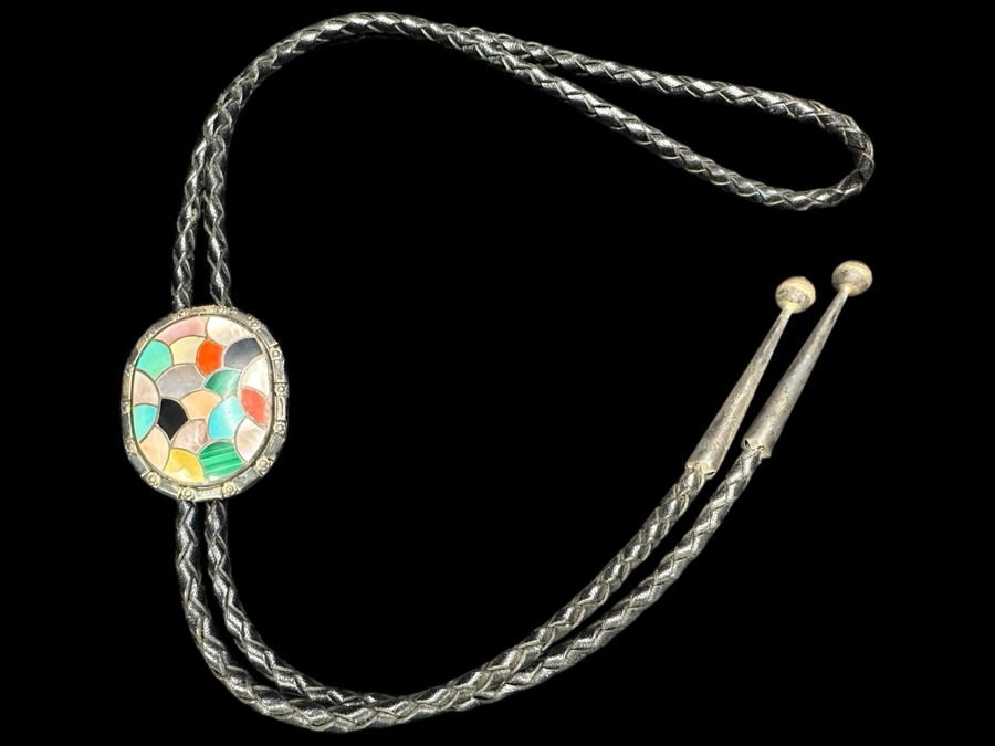 Just Added - Vintage Sterling Silver / Inlaid Stones Bolo Tie