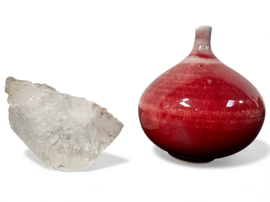 Just Added - Quartz Crystal and Signed Red Vase 5'H