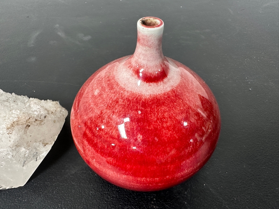 Just Added - Quartz Crystal and Signed Red Vase 5'H [Photo 3]