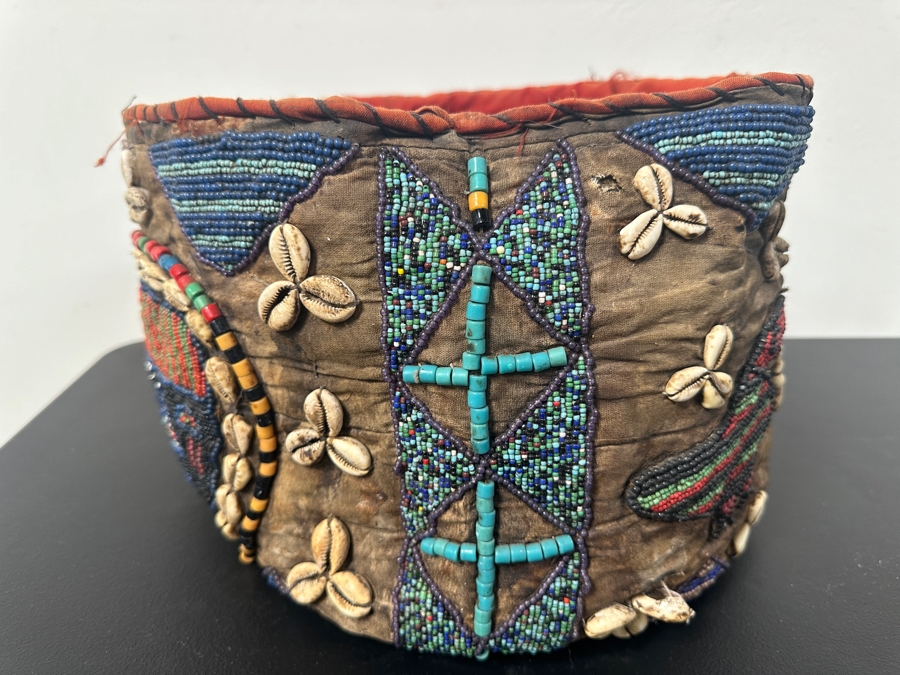 Just Added - African Beaded Basket with Cowrie Shells 13'W x 8'H [Photo 6]