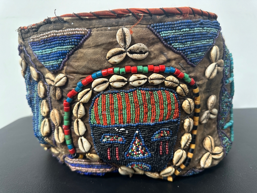 Just Added - African Beaded Basket with Cowrie Shells 13'W x 8'H [Photo 4]